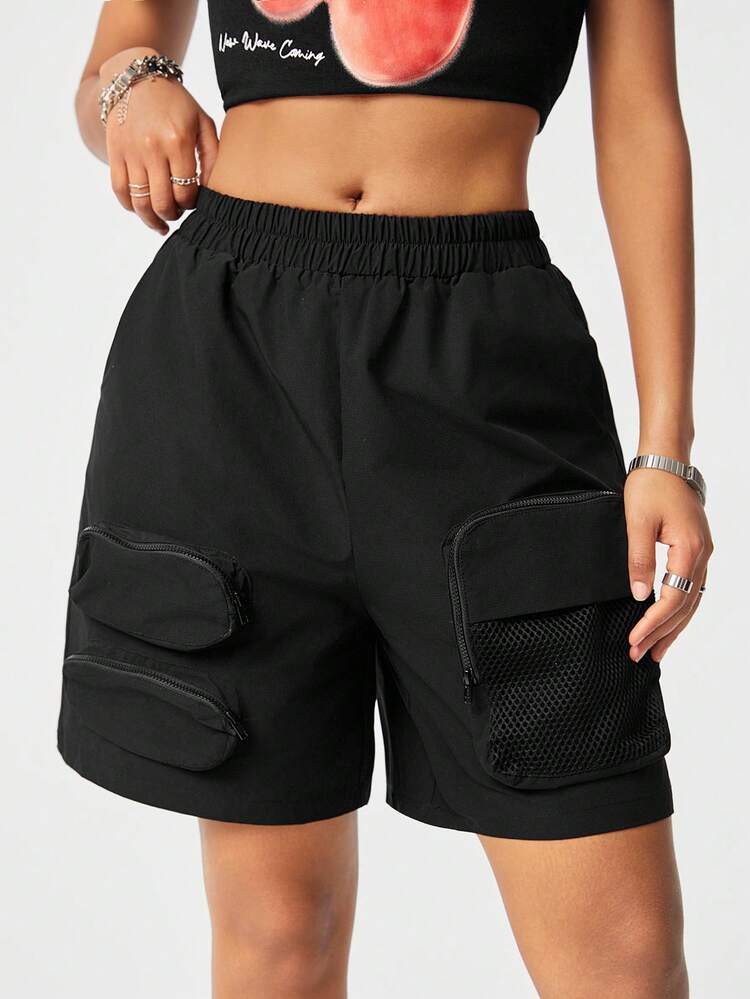 Women's Multi-Pocket Zipper Casual Loose Street Style Solid Color Shorts For Spring/Summer