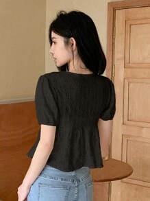 Dazy Designer 女式短款设计吊带开衫T恤夏季，荷叶边 - 黑色 - 查看 5