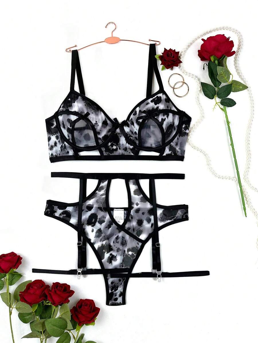 4pcs Plus Size Sexy Mesh Underwear With Underwire - Multicolor - View 1