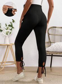 SHEIN Regulowane legginsy ciążowe w jednolitym kolorze z elastycznym paskiem