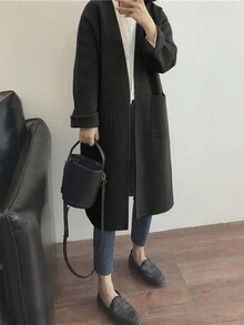 Minimalist Artistic Atmosphere Mid-Length Cardigan - Black - View 4