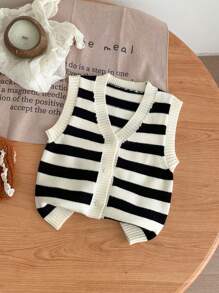 Spring/Summer New Arrival, Baby Boys' Cardigan Sweater, Baby Sweater Vest, Striped Baby Sweater Vest, Baby Vest, Knit Baby Vest, Baby Cardigan - Multicolor - View 1