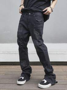 Manfinity EMRG Men's Slim Flared Jeans With Distressed Pockets And Ripped Design