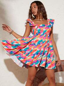 SHEIN VCAY Vacation Doodle Pattern Women's Dress - Multicolor - View 7