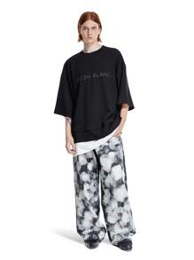 Manfinity Roghcode 男士黑色不对称扎染云朵图案阔腿宽松牛仔裤 - 黑與白 - 查看 5