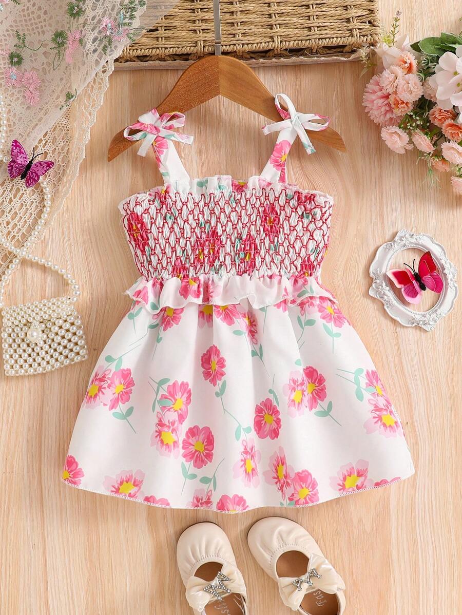 Baby Girls'  Sweet Flower Patterned Fancy Cami Dress For Summer - Multicolor - View 1