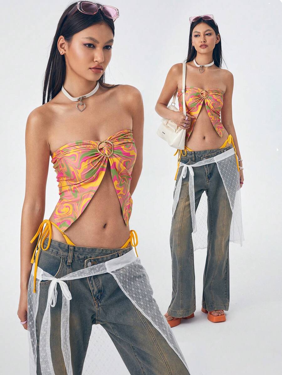 Studio sunshine Artist Y2K 女士休闲上衣，随机印花，适合夏季、节日 - 彩色 - 查看 1