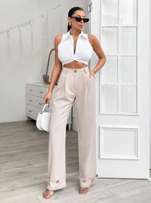 EURMUSE WOMEN BOTTOM BROWN CLASSIC PANT LEG DETAILS - Brown - View 5