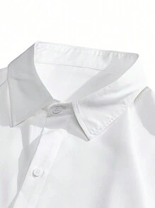 Camisa de manga larga con hombros caídos y diseño liso, otoño - Blanco - Ver 3