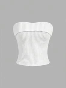 SHEIN EZwear White Knit Women's Strapless Top - White - View 1