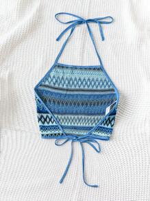 Soleia Geo Print Tie Backless Crop Halter Top Spring Break Crop Women Tops - Multicolor - View 2