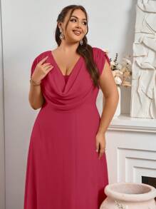 SHEIN Belle Burgundy Red Women's Elegant Chiffon Plus Size Bridesmaid Dress, Long
