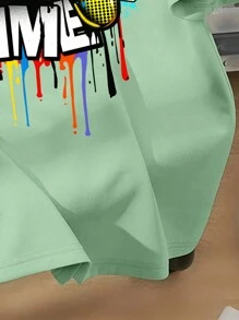SHEIN Camiseta casual de manga corta y cuello redondo con diseño de mando de juego para niños preadolescentes, adecuada para el verano