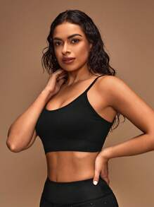 SHEIN Sports Women's Solid Color Back Strap Simple Sports Bra, Summer - White - View 2