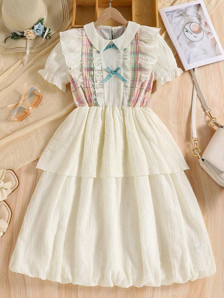 1pc Tween Girl Cute Striped Dress, Tween Girl Casual Dress