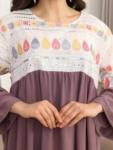 ASBB Vestido elegante JALABIYA para mujer árabe con bordado de cuentas pesadas, cuello redondo y patchwork, atuendo casual para vacaciones y fiestas de otoño 2026 - Marrón Chocolate - Ver 4