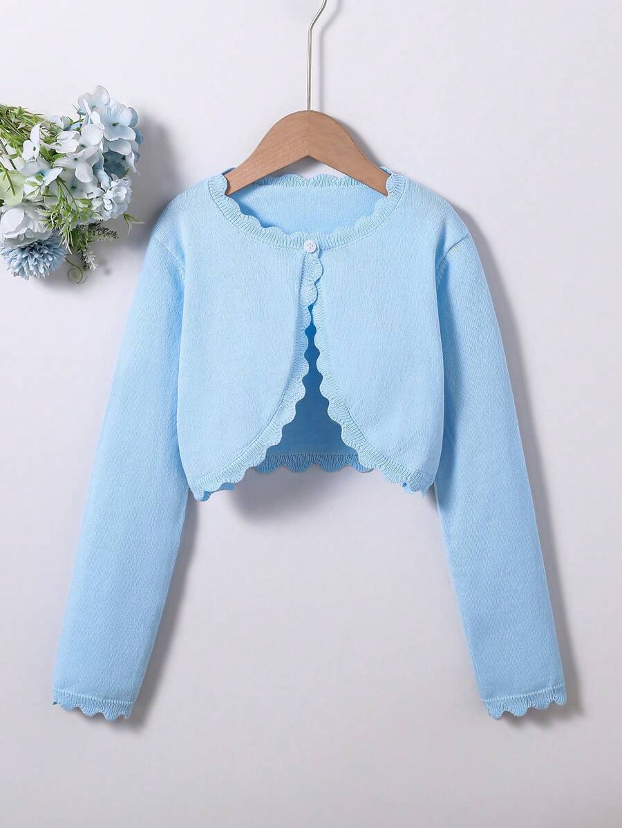 SHEIN Vintaside Kids 青少年女孩簡約時尚披肩式開襟外套 秋季 - 淺藍色 - 查看 1