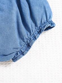 寶貝女孩藍色可愛牛仔背心+荷葉邊鬆緊短褲 - 中等水洗藍 - 查看 5