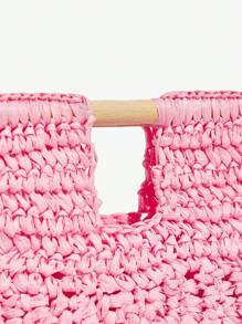 SHEIN SXY Sac fourre-tout à la mode pour femmes en paille tissée orange, idéal pour la plage, les vacances, l'été, les adolescents - Rose bonbon - Voir 6
