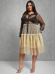Hauture Plus Colorblock Ruffle Glitter Dress - Multicolor - View 4