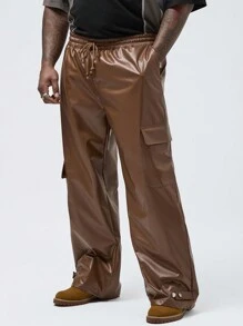 Manfinity VCAY Nam Plus Size Thường Ngày Da PU Đàn Hồi Mờ Quần Công Sở Có Túi, Eo Giữa, Dây Rút, ống Rộng, Thời Trang - màu nâu - Xem 1