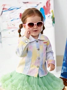 Baby Mädchen weißes lockeres Batik Denim Jacke für den lässigen Look