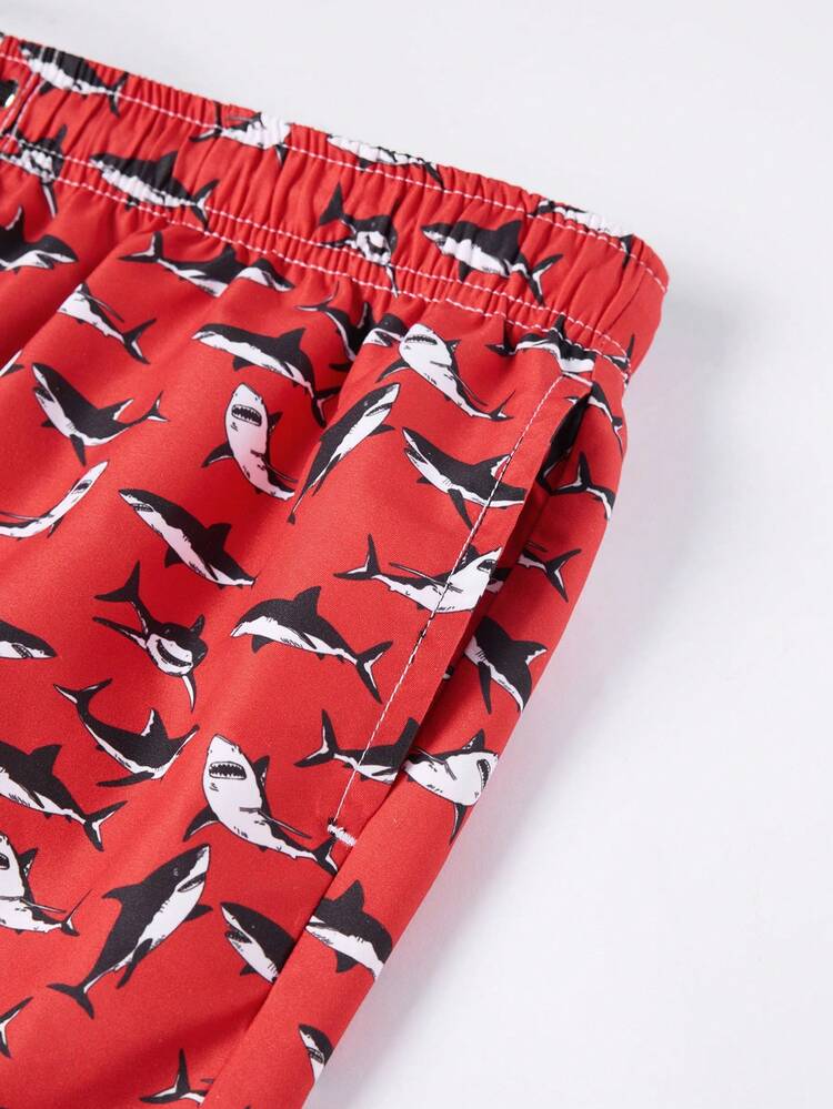 Men's Vacation Loose Fit Shark Printed Drawstring Waist Beach Shorts