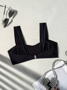 SHEIN Swim Summer Beach Black Ruffle Bikini Top - Black - View 4