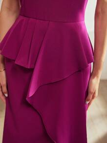 MOTF PREMIUM SOLID PEPLUM WAIST DRESS WITHOUT BELT - Purple - View 3