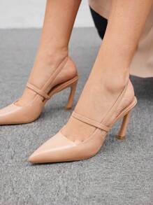 SheIn BIZ Zapatos de tacón alto de punta fina de mujer, estilo simple - Albaricoque - Ver 3