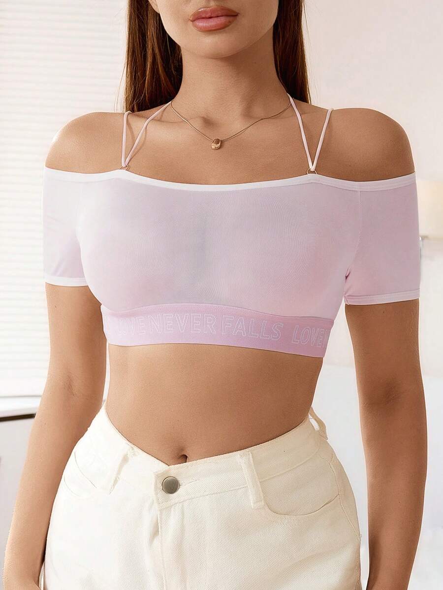 Yoga Women's Solid Color Simple Everyday Bra Suitable For Outerwear - Pink - View 1