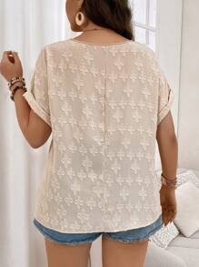 SHEIN LUNE Áo Sơ Mi Tay Ngắn Màu Trơn Đơn Giản Plus Size Cho Nữ - Màu be - Xem 3