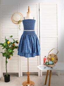 Tween Girls Fashionable Spaghetti Strap Top And Skirt Set - Blue - View 3