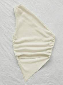 Soleia 女性夏季假日不對稱領口不對稱下擺上衣 - 杏色 - 查看 2