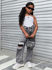 Sparklyn Conjunto de ropa de dos piezas estilo urbano simple para niñas preadolescentes - Multicolor - Ver 4