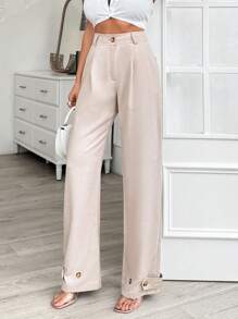 EURMUSE WOMEN BOTTOM BROWN CLASSIC PANT LEG DETAILS - Brown - View 1