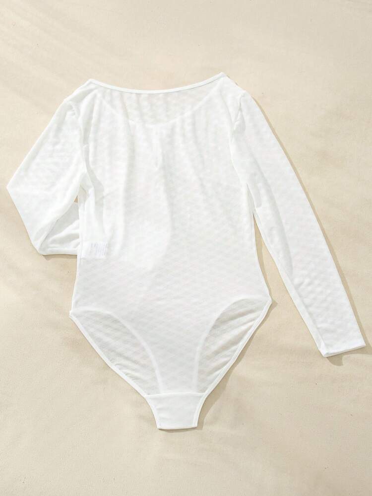 Women's Color Block Edge Bowknot Design Sexy Long Sleeve Bodysuit