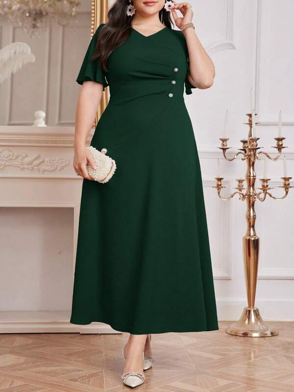 Modelyn Vestido largo de mujer de talla grande de unicolor, de manga corta y estilo sencillo para uso diario