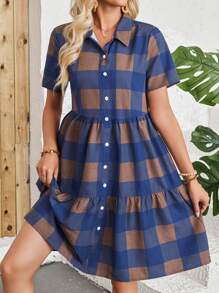 EMERY ROSE 女士夏季格紋印花荷葉邊短袖裙 - 彩色 - 查看 5