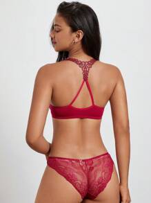 Juego de lencería con sujetador de aros y braguita lisos - Burdeos - Ver 2