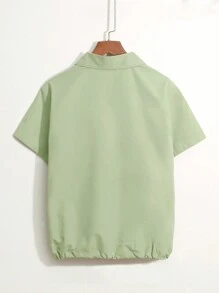 Camisa Casual de Manga Curta com Bolsos Grandes e Acabamento Ajustado para Meninos Adolescentes