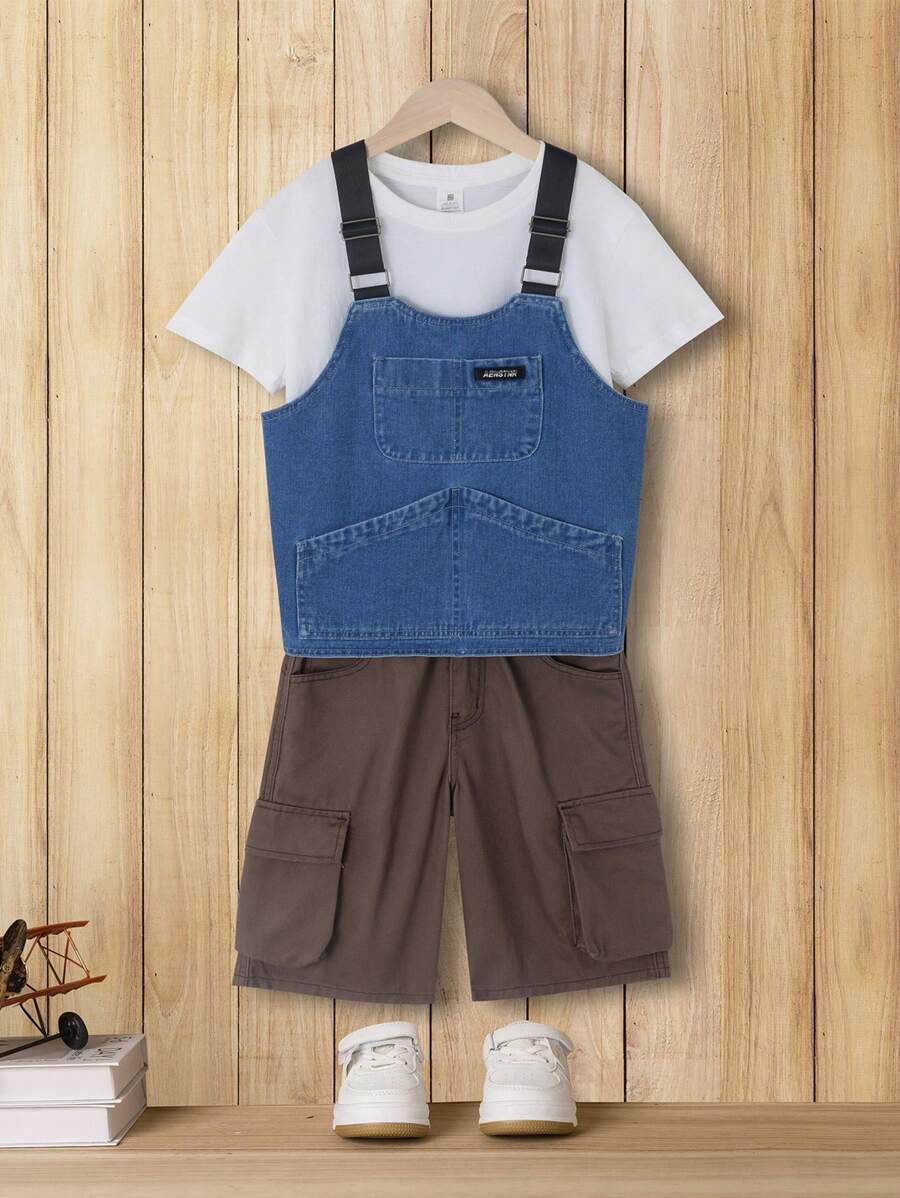 Boys' (Big) New Casual Fashion Design Washed Denim Suit