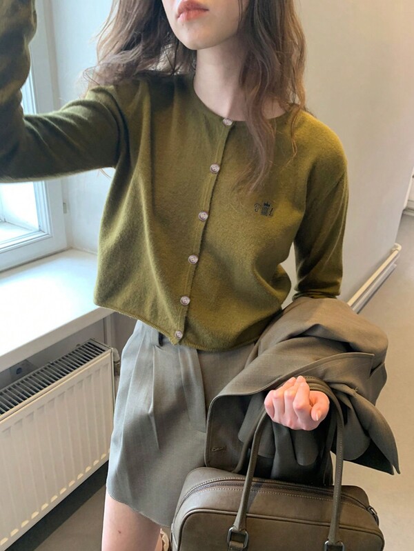 Spring Autumn Casual Simple Embroidery Cropped Cardigan,Long Sleeve Tops
