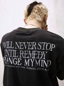 Remedy 2021夏季新款美式復古洗水Boxy鬆身T恤，男士寬鬆短袖T恤，街頭休閒風格 - 黑色 - 查看 4