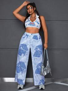 SHEIN ICON Mode für Große Größen Bedruckte Wide Leg Jeans - Verschiedenfarbig - Übersicht 3