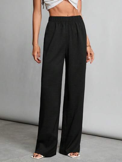 SHEIN Tall 女士休閒純色直筒褲