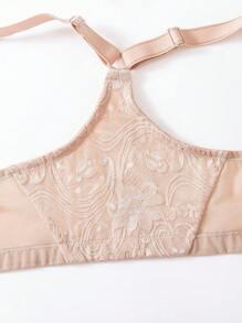 حمالة صدر بإغلاق أمامي بذراع رياضية حجم زائد بدون أسلاك مع دانتيل زهري - لون مشمشي - مشاهدة 6