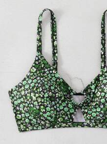 SHEIN Swim Curve 大尺碼花卉印花時尚沙灘泳裝比基尼上衣