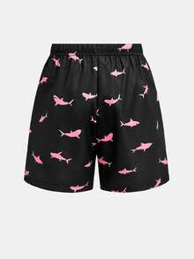 SHEIN Tween Boys' Swimwear Casual Patterned Woven Swimming Trunks - Black - View 2