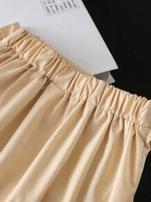 SHEIN 1pc Young Girl Casual Khaki-Colored Asymmetrical Pleated Skirt, Elastic Waist Skirt, Perfect For Commuting To School - Apricot - View 5